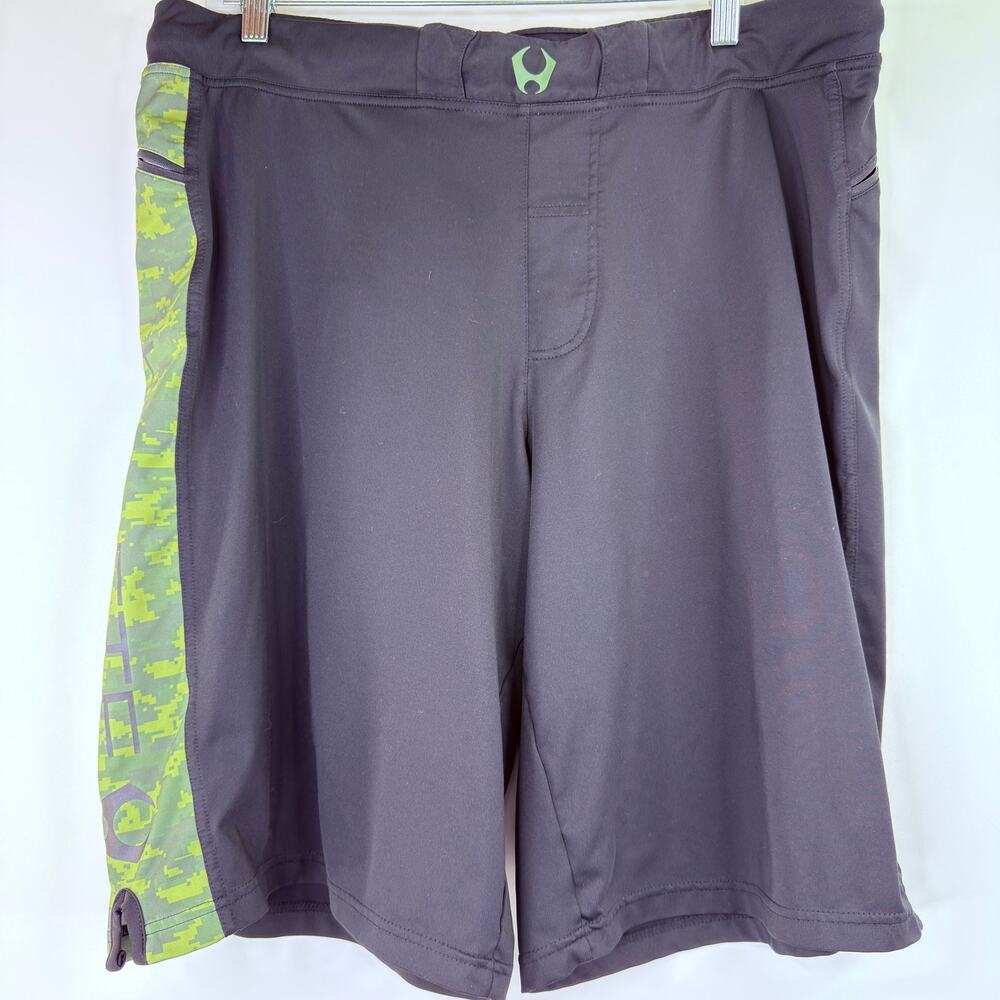 Hylete Men's Drawstring Stretch Green Camo Athletic Shorts Size XXL